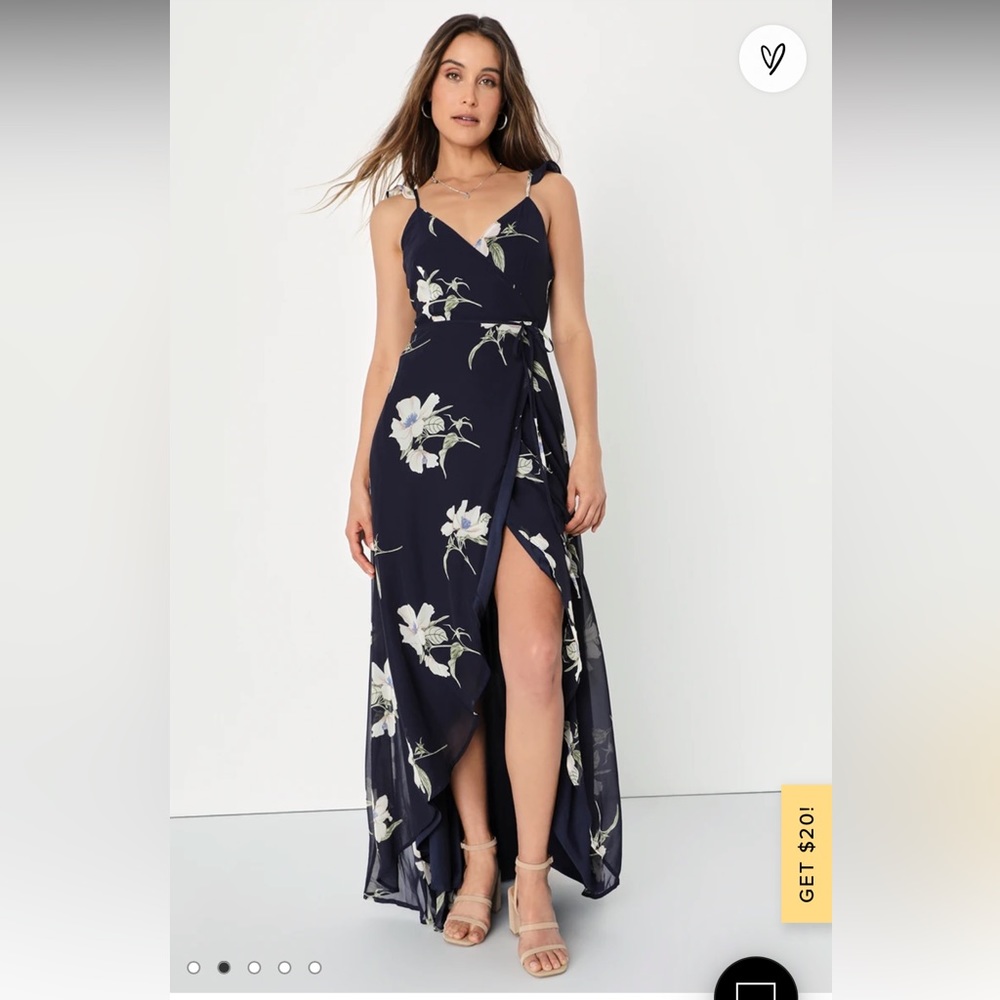 All Mine Lulus Navy Blue Floral Print Wrap dress